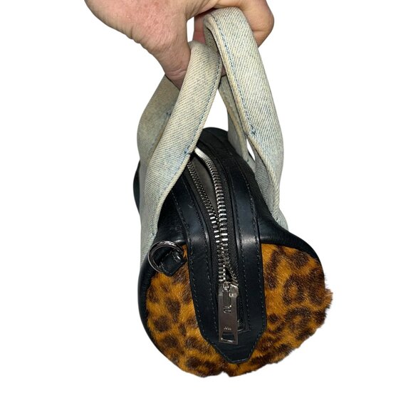 Alexander Wang Chambray denim Leopard pony STUDDED leather mini barrel bag - Picture 3 of 9